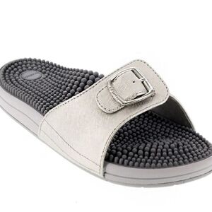 Kenkoh Chai V, Adjustable Strap, Silver, Massage Slip-on Sandal, W Size 9, M 8